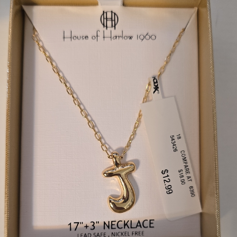 House of Harlow 1960 Gold Bubble Letter "J" Necklace